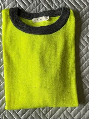 A.L.C. Woman Neon Yellow Crewneck with Charcoal Trim